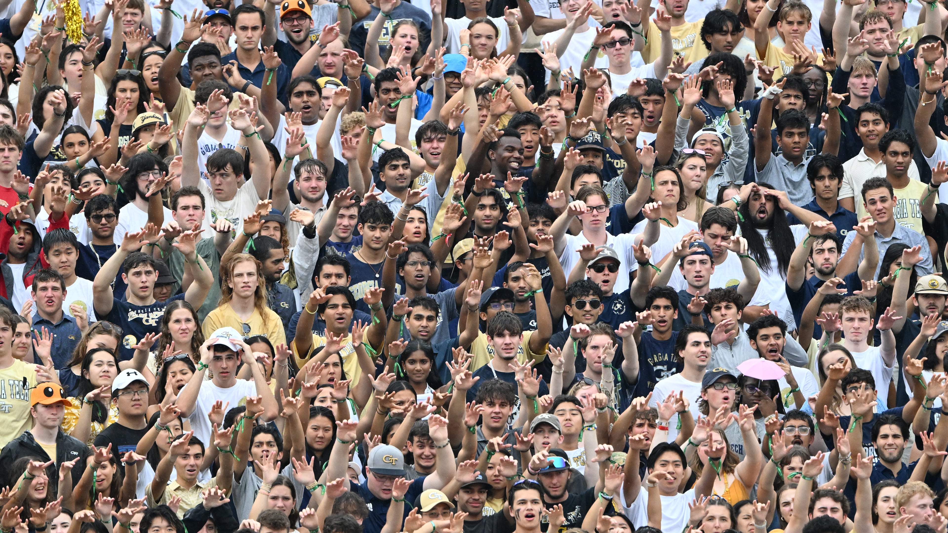 Georgia Tech fans cheer during the first half of an NCAA college football game at Georgia Tech's Bobby Dodd Stadium, Saturday, Sept. 6, 2025, in Atlanta. (Hyosub Shin/AJC)