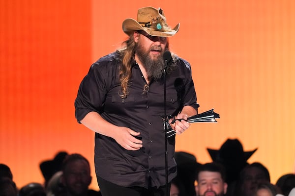 Chris Stapleton accepts the award for male artist of the year during the 60th annual Academy of Country Music Awards on Thursday, May 8, 2025, in Frisco, Texas. (AP Photo/Chris Pizzello)