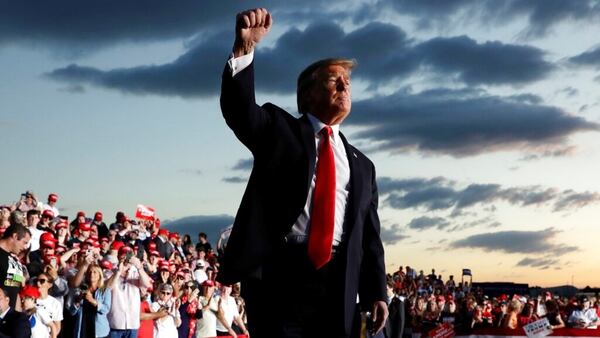 In this May 20, 2019 file photo, President Donald Trump gestures to the crowd as he finishes speaking at a campaign rally in Montoursville, Pa. Trump will be launching his re-election bid this week in Florida. 