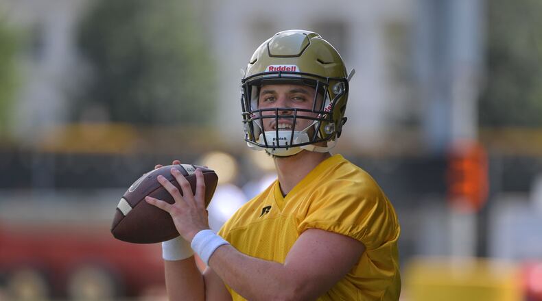 August 4, 2017 Atlanta - Georgia Tech Yellow Jackets quarterback Matthew Jordan (11) runs through a drill during the first day of Georgia Tech football practice at Rose Bowl Field in Georgia Tech campus on Friday, August 4, 2017. HYOSUB SHIN / HSHIN@AJC.COM
