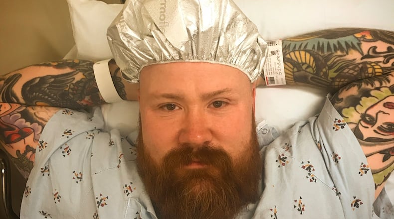 Atlanta chef-restaurateur Kevin Gillespie recently underwent surgery to remove a cancerous kidney. Initially, Gillespie was reticent to share his medical journal publicly. But on the day of surgery, May 24, Gillespie posted this photo on his Instagram account with these words, “It’s go time. I’ve shaped my hat in the style of the Pope for good luck!! #seeyouontheotherside.” CONTRIBUTED BY KEVIN GILLESPIE