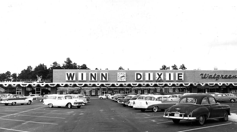 Winn-Dixie once played a significant role in Atlanta’s grocery scene, but the company has no more stores in the area. This photo from 1958 shows the Winn Dixie that was located on Piedmont Road in what was Broadview Plaza, a new shopping center that opened that year in the Lindbergh area. The plaza was built on top of Mooney’s Lake recreation spot. The lake was drained in the 1950s to make way for the development. Photo taken Sept. 30, 1958. (AJC files)