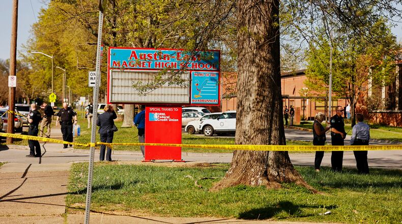 The body camera footage of the officer-involved shooting at Austin-East High School in Knoxville has been released.(Shawn Poynter/The New York Times)