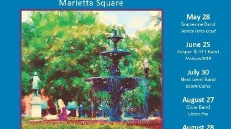 May 28 will be the first day of the free Glover Park Concert Series in downtown Marietta that continues monthly through September. The artist for this poster is Ted Azriel of Marietta. (Courtesy of Marietta)