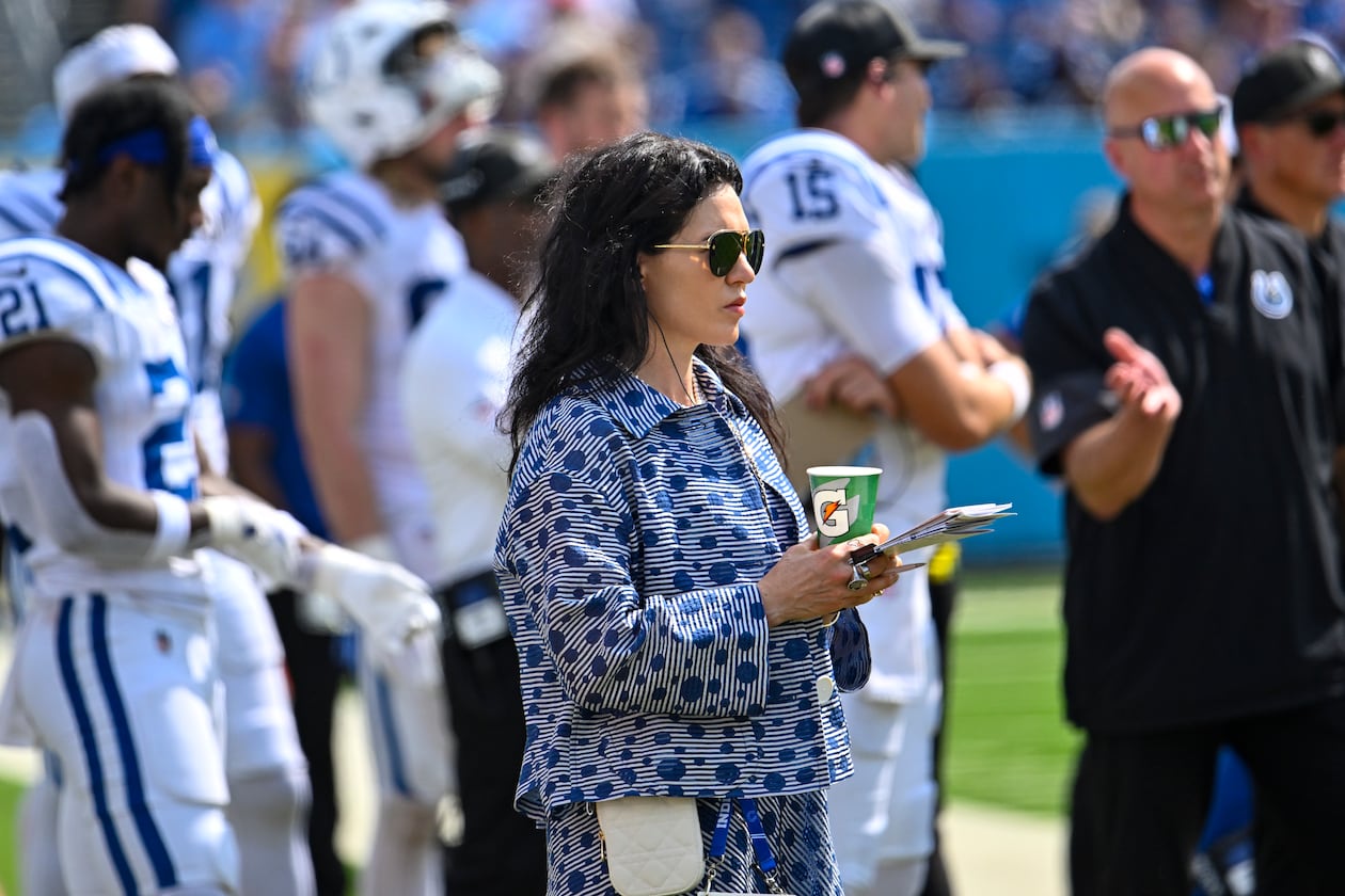Indianapolis Colts owner Carlie Irsay-Gordon roams the sidelines during games, and her passive, hands-on approach has garnered the respect of the team's players, coaches and staff. (John Amis/AP)