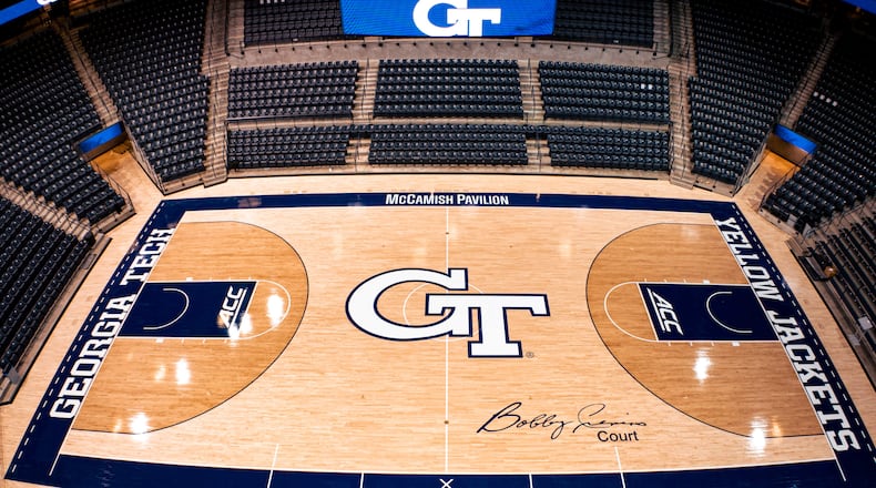 The redesign of the new floor in McCamish Pavilion ahead of the 2022-23 season. (Georgia Tech Athletics)