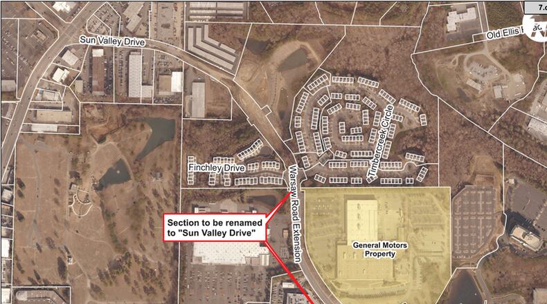 The Warsaw Road Extension north of Mansell Road in Roswell has been renamed Sun Valley Drive. CITY OF ROSWELL