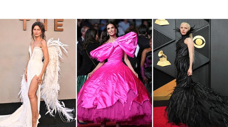 This combination of images show, from left, Zendaya at "The Odyssey" premiere in New York on July 14, 2026, Demi Moore at the 79th international film festival, Cannes, southern France, on May 16, 2026, and Lady Gaga at the 68th annual Grammy Awards in Los Angeles on Feb. 1, 2026. (AP Photo)