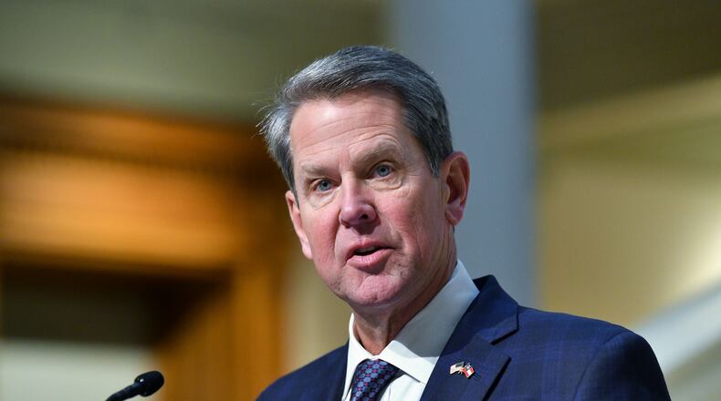 January 8, 20201 Atlanta - Gov. Brian Kemp speaks to members of the press during a press briefing to give an update on the COVID-19 vaccine at the Georgia State Capitol building on Friday, January 8, 2021. (Hyosub Shin / Hyosub.Shin@ajc.com)