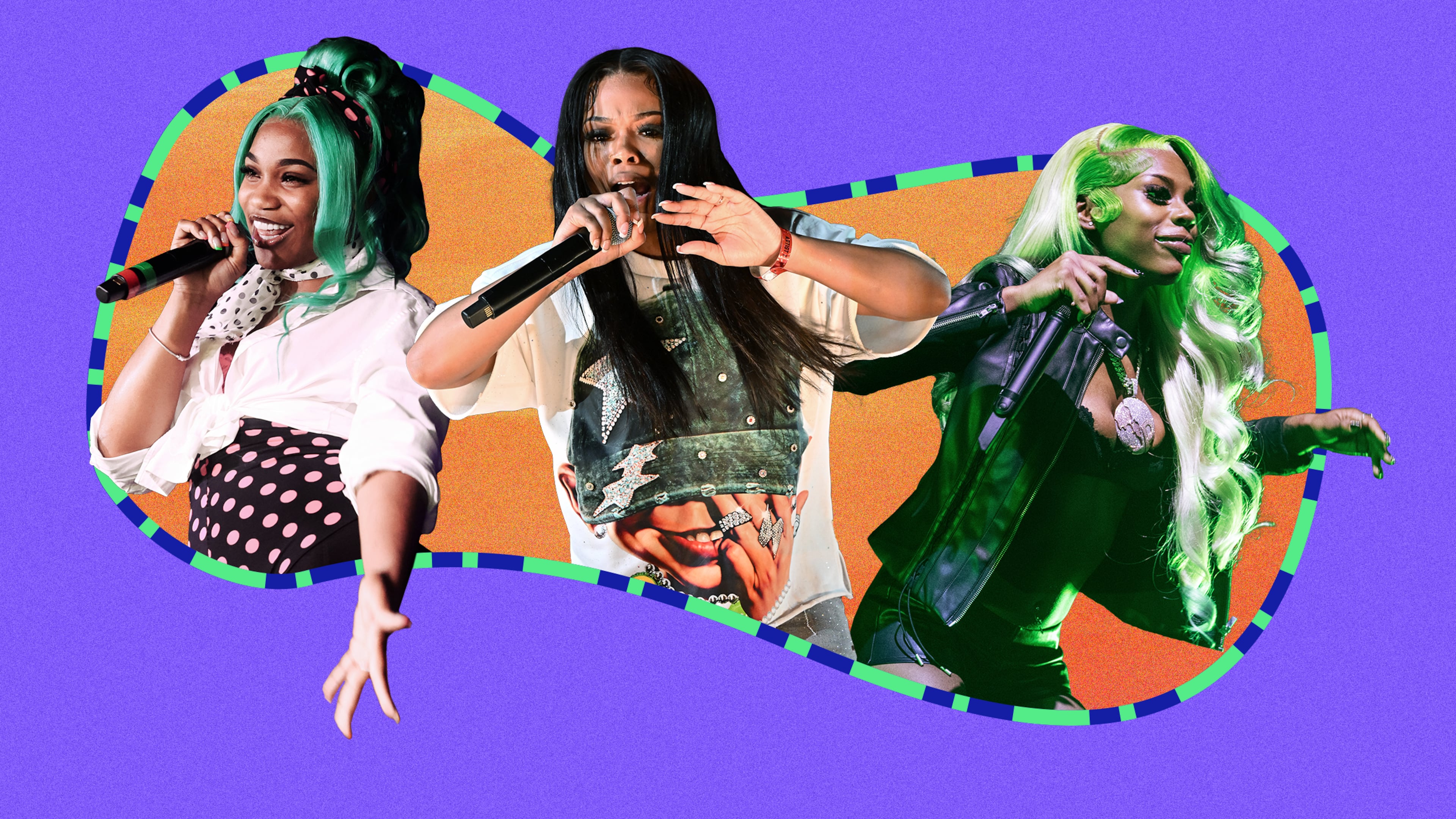 (From left): Rappers BunnaB, Bankroll Ni and Pluto took over in 2025. (Jessi Ezparza/AJC | Source: Getty Images, Abbey Cutrer, UnSplash)