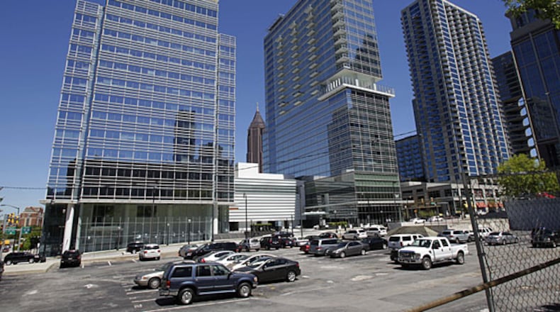 The Allen Plaza development off Ivan Allen Jr. Boulevard has faced multiple foreclosures since it was developed in the mid-2000s. (Bob Andres/AJC 2011)