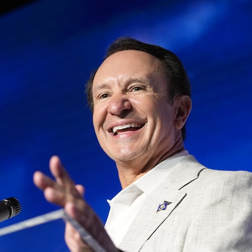 Louisiana Gov. Jeff Landry speaks during an event with SpaceX announcing a deal to build a new spaceport in his state, Tuesday, Aug. 25, 2026, in Abbeville, La. (AP Photo/Gerald Herbert)