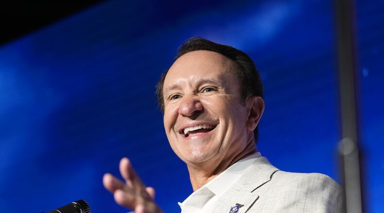 Louisiana Gov. Jeff Landry speaks during an event with SpaceX announcing a deal to build a new spaceport in his state, Tuesday, Aug. 25, 2026, in Abbeville, La. (AP Photo/Gerald Herbert)