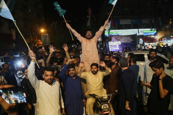 Protesters chant slogans during demonstration to condemn Indian missile strikes, in Hyderabad, Pakistan, Wednesday, May 7, 2025. (AP Photo/Pervez Masih)