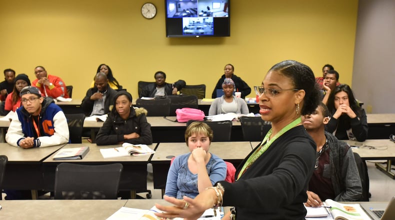 Ramona Pollard, instructor and program director, teaches Principles of Management class, one of the classes that will benefit from the partnership with Clark Atlanta University, at Georgia Piedmont Technical College’s DeKalb Campus on Tuesday, February 14, 2017. Clark Atlanta University and Georgia Piedmont Technical College are scheduled to announce on Feb. 15 a partnership they hope could become a national model. HYOSUB SHIN / HSHIN@AJC.COM