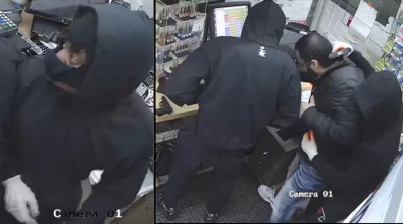 Police are searching for these two masked men following an armed robbery last month.