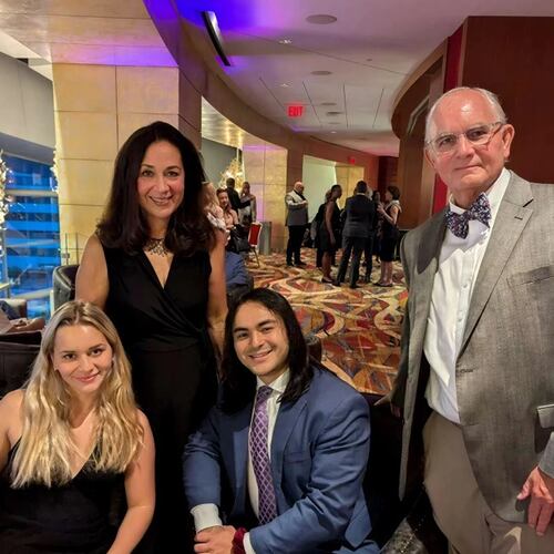 Mortimer-Harper family: (l to r) Melanie Ann Harper, Melissa Mortimer, Edward Mortimer, Tom Harper, in the donor lobby at the Cobb Energy Performing Arts Centre during an Atlanta Ballet performance intermission. (Courtesy of Atlanta Ballet)