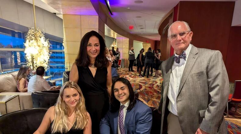 Mortimer-Harper family: (l to r) Melanie Ann Harper, Melissa Mortimer, Edward Mortimer, Tom Harper, in the donor lobby at the Cobb Energy Performing Arts Centre during an Atlanta Ballet performance intermission. (Courtesy of Atlanta Ballet)