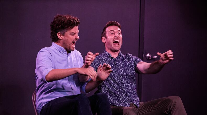 October 05, 2018 - Hill Jones improv group comprised of Dave Hill and Matt Jones at Village Theatre's 10-year anniversary improv show. (CREDIT: Dustin Chambers for AJC)