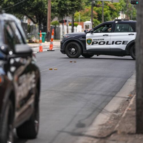 Police work on Canal Street in Houston, Tuesday, July 7, 2026, after a shooting. (Jacob Lujan/Houston Chronicle via AP)