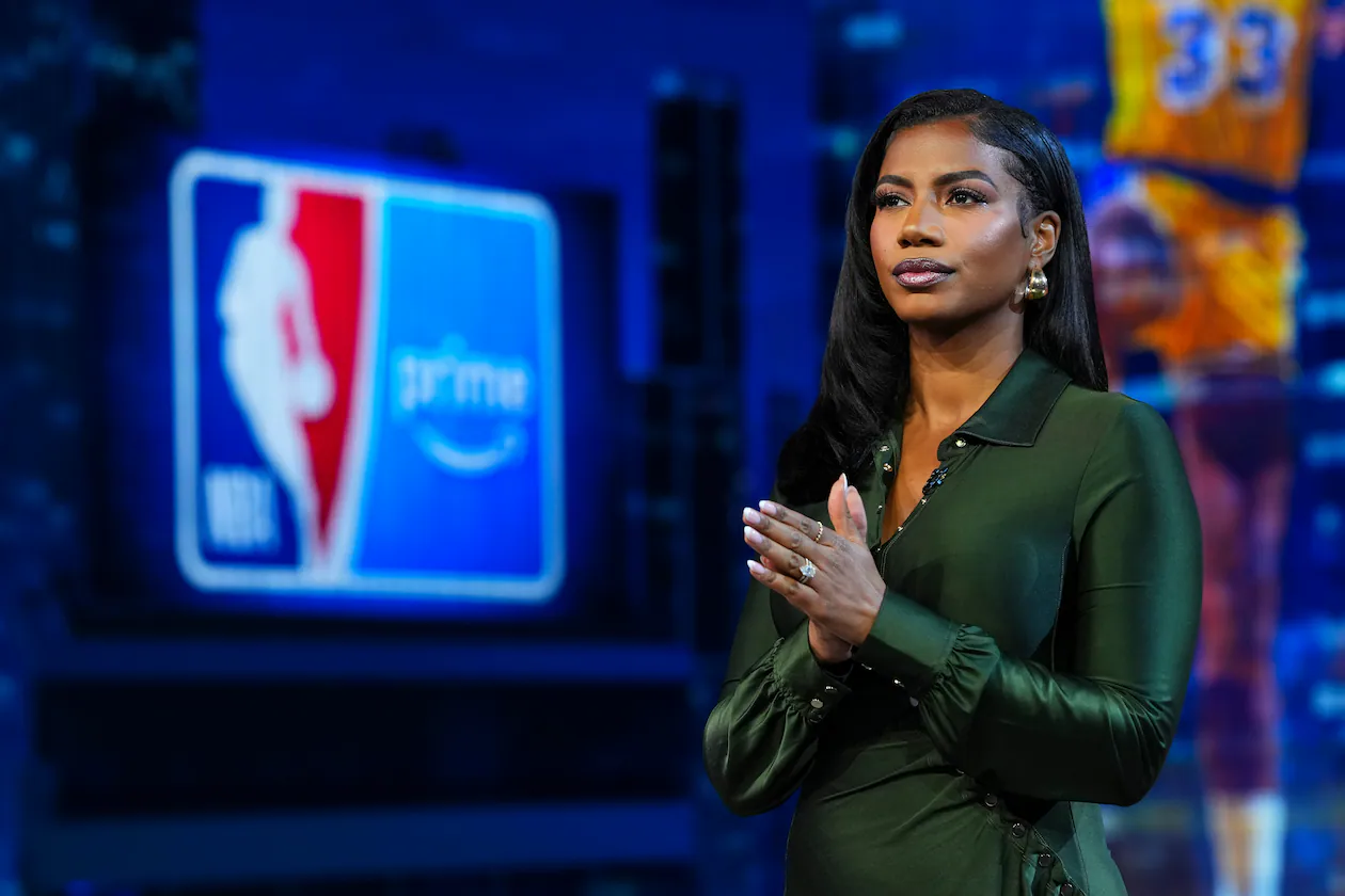 Taylor Rooks looks on from the set of the “NBA on Prime” halftime show at Amazon Studios on Friday, Oct. 24, 2025, in Culver City, Calif. The Georgia native is building on personal experiences to support families facing financial hardship. (Cooper Neill via AP 2025)