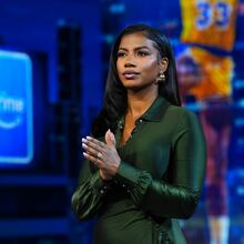 Taylor Rooks looks on from the set of the “NBA on Prime” halftime show at Amazon Studios on Friday, Oct. 24, 2025, in Culver City, Calif. The Georgia native is building on personal experiences to support families facing financial hardship. (Cooper Neill via AP 2025)