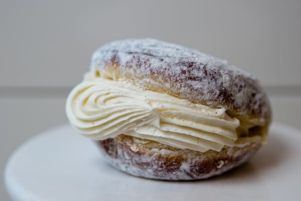 The Sweet Jane doughnut at Doughnut Dollies was named for Anna Gatti's sister-in-law who passed before the shop opened. (Henri Hollis/AJC) 