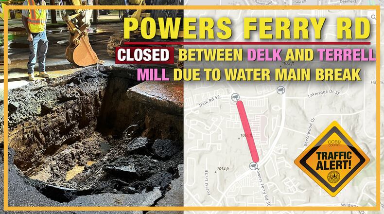 Cobb County has closed Powers Ferry Road due to a "significant" water main break on Wednesday, July 19, 2023. Cobb County