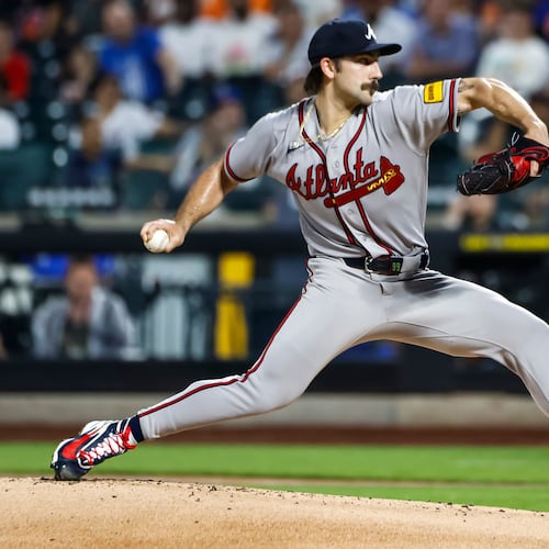 Atlanta Braves' Spencer Strider (99) pitches during the first inning of a baseball game against the New York Mets, Friday, June 12, 2026, in New York. (AP Photo/Eduardo Munoz Alvarez) CORRECTION: Atlanta Braves is correct instead of St. Louis Cardinals