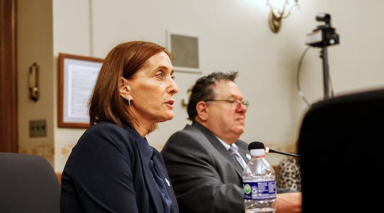 UW Board of Regents President Amy Bogost speaks during a hearing with the Wisconsin State Senate Committee on Education on Thursday, April 9, 2026 at the Wisconsin State Capitol in Madison, Wis. (Owen Ziliak/Wisconsin State Journal via AP)