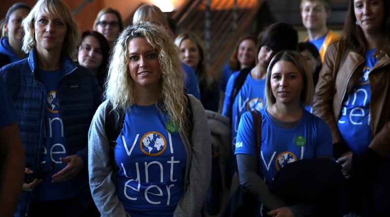 SAN FRANCISCO, CA - NOVEMBER 28: Volunteers go through an orientation before working at the SF-Marin Food Bank on November 28, 2017 in San Francisco, California. A day after consumers spent billions of dollars on Cyber Monday, millions of people in the United States and in countries around the world will volunteer and donate money on Giving Tuesday. (Photo by Justin Sullivan/Getty Images)