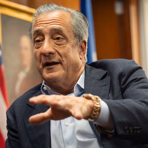 Postmaster General David Steiner speaks during an interview with The Associated Press at the United States Postal Service headquarters, Thursday, Sept. 17, 2026, in Washington. (AP Photo/Mark Schiefelbein)