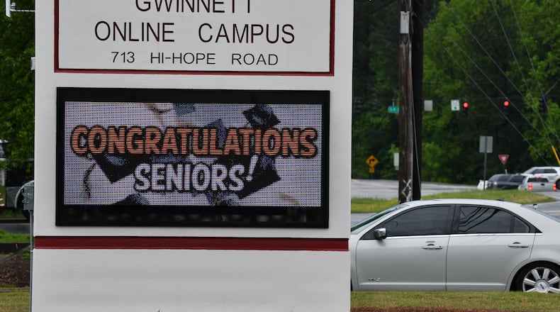 The sign outside Gwinnett Online Campus on Thursday, April 23, 2020. For the 2022-2023 school year, all Gwinnett County students enrolled in online classes will attend the online campus. HYOSUB SHIN / HYOSUB.SHIN@AJC.COM
