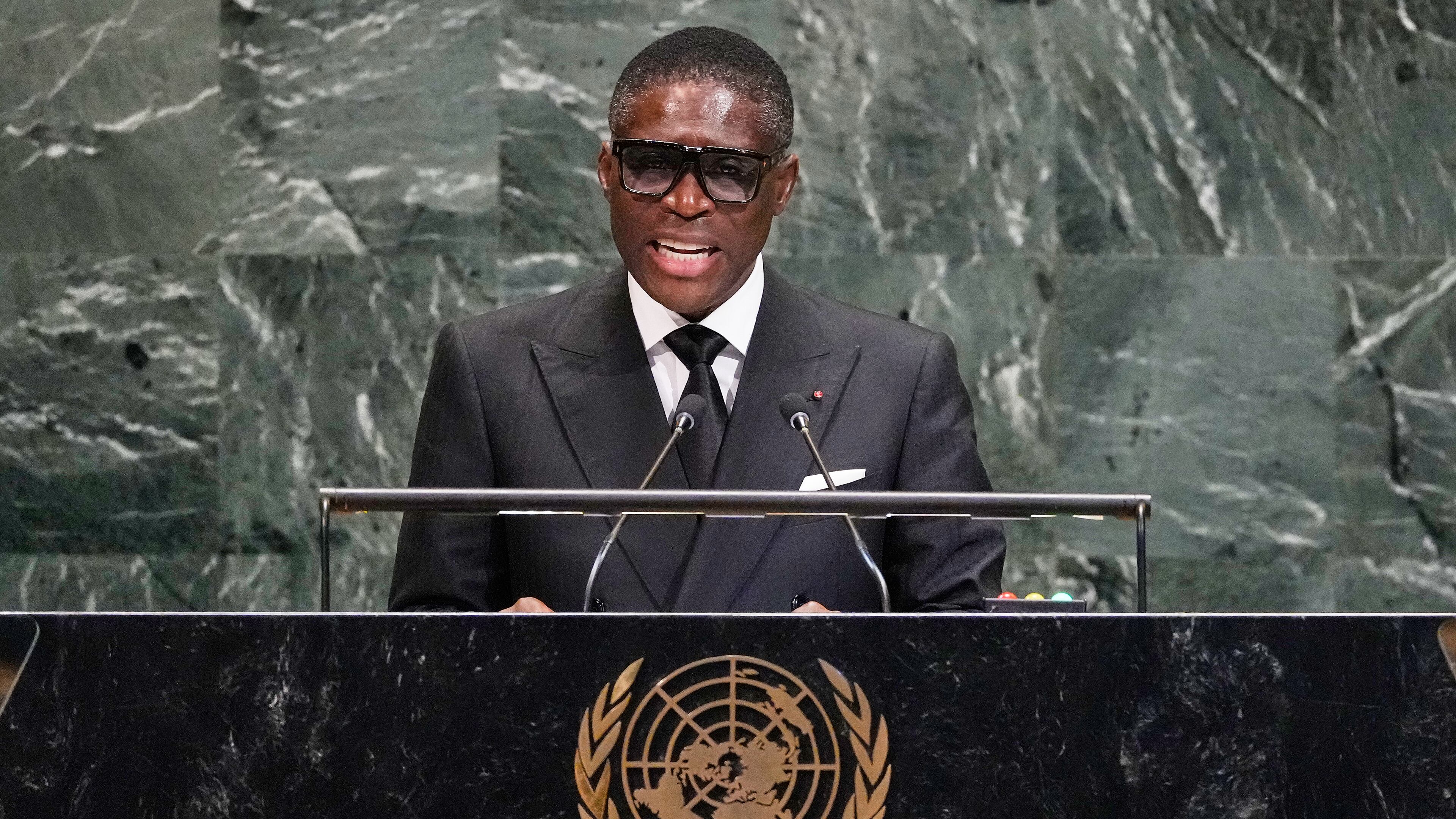 Equatorial Guinea Vice President Teodoro Nguema Obiang Mangue addresses the 80th session of the United Nations General Assembly, Thursday, Sept. 25, 2025. (AP Photo/Richard Drew)