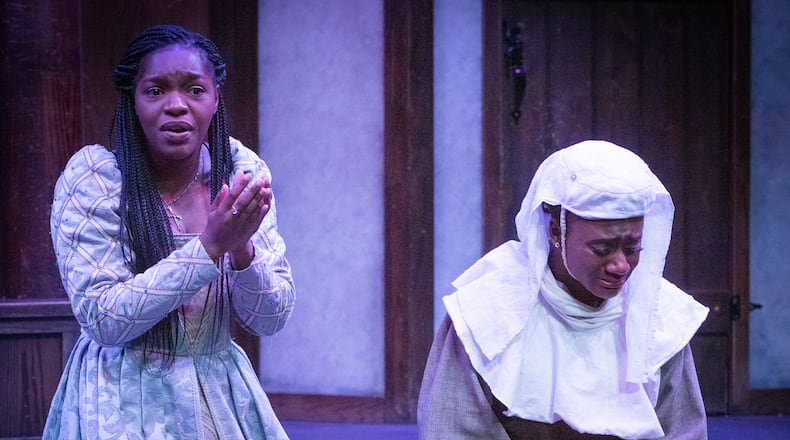 The Nurse (Jasmine Renee Ellis) and Juliet (Destiny Freeman) in Shakespeare Tavern Playhouse’s “Romeo and Juliet.”