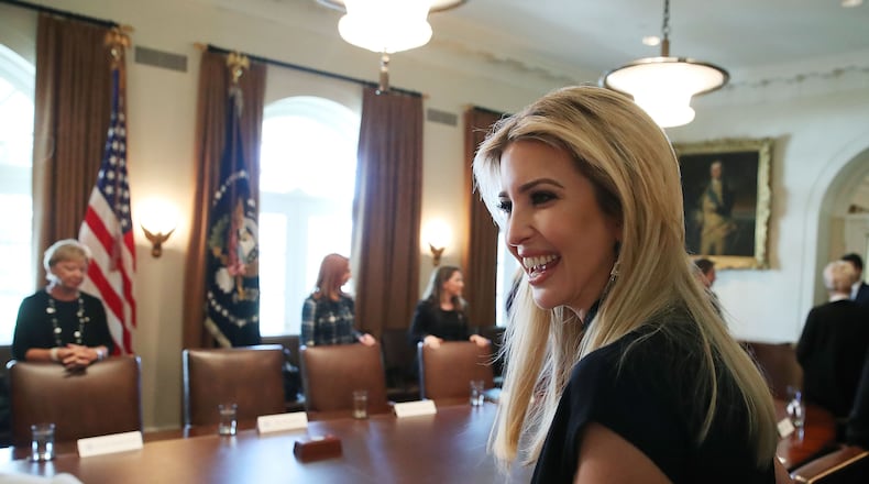 WASHINGTON, DC - FEBRUARY 13: Ivanka Trump attends a round table discussion with her father U.S. President Donald Trump and Canadian Prime Minister Justin Trudeau, on the advancement of women entrepreneurs and business leadersat the White House February 13, 2017 in Washington, DC. (Photo by Mark Wilson/Getty Images)