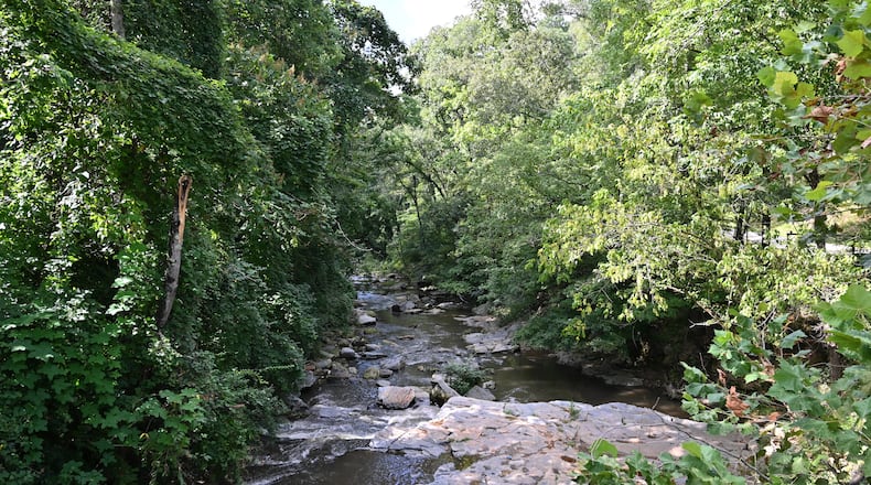 September 12, 2020 Atlanta - View of Proctor Creek along the Proctor Creek Greenway on Saturday, September 12, 2020. The 70 acres was put together by former Georgia Tech and Atlanta Braves baseball star Mark Teixeira and his partners. It was slated for a highly publicized mixed-use development in a low-income area that is drawing intense interest from developers. The land is at the convergence of three of Atlanta’s highly touted greenspace initiatives under development — Bellwood Quarry Park, the Beltline and the Proctor Creek Greenway — and within walking distance of the Bankhead MARTA station. (Hyosub Shin / Hyosub.Shin@ajc.com)