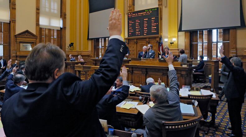Senators vote down an amendment on Tuesday. Legislators will consider dozens of bills Thursday, the last day of this year's legislative session.   BOB ANDRES  /BANDRES@AJC.COM