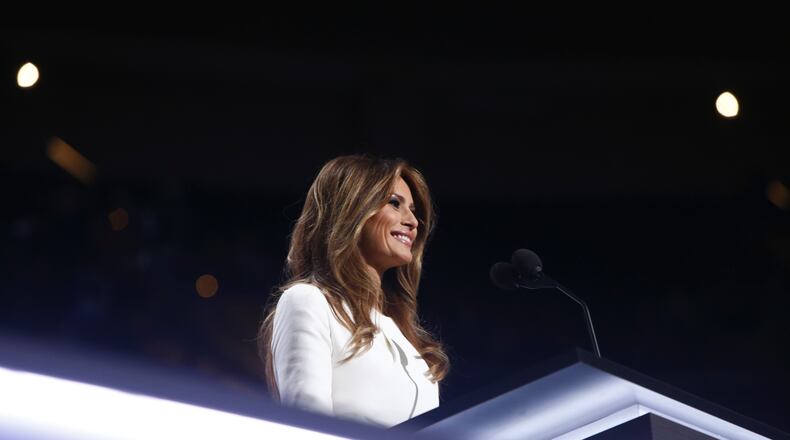 Melania Trump speaks during the Republican National Convention in Cleveland, Monday. (Eric Thayer / The New York Times)