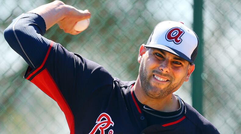 Jordan Walden delivers a pitch at spring training on Thursday, Feb. 20, 2014, in Lake Buena Vista, FL.