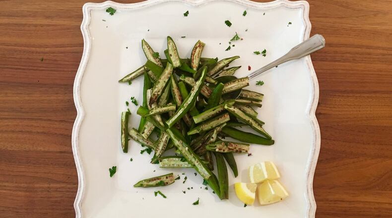 Skip the fryer. A single serving of baked okra has only 41 calories and 1 gram of fat. CONTRIBUTED BY KELLIE HYNES