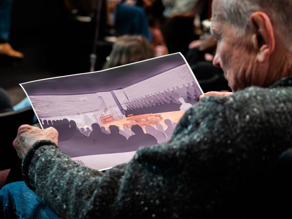 A conceptual drawing or the alley arrangement of the King Plow Arts Center theater that will be used in the Atlanta premiere of "Girl from the North Country," which opens Thursday. (Courtesy of Actor's Express)