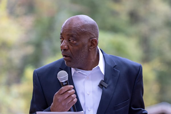 College Park Councilman Roderick Gay speaks at the groundbreaking ceremony of the Roderick Gay Botanical Garden in College Park on Thursday, Oct. 30, 2025. (Arvin Temkar / AJC)