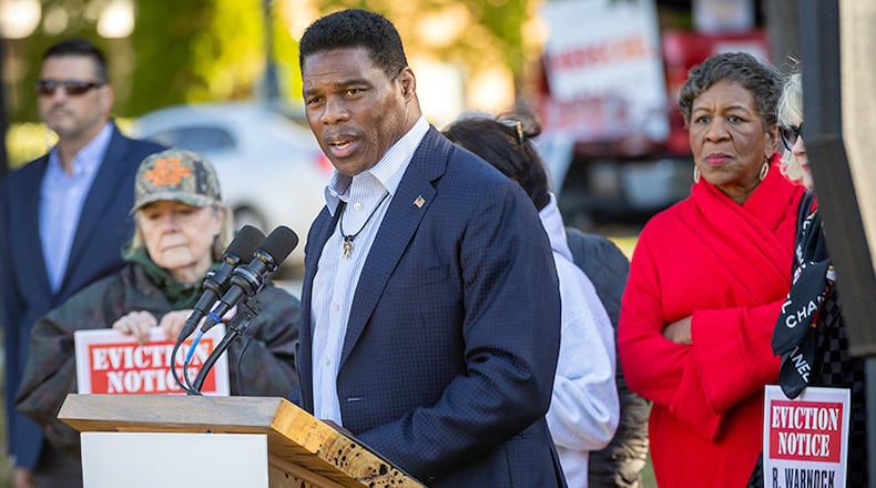 U.S. Senate candidate Herschel Walker speaks at a news conference near the Columbia Tower at MLK Village apartments in Atlanta Tuesday. (Photo: Steve Schaefer/steve.schaefer@ajc.com)