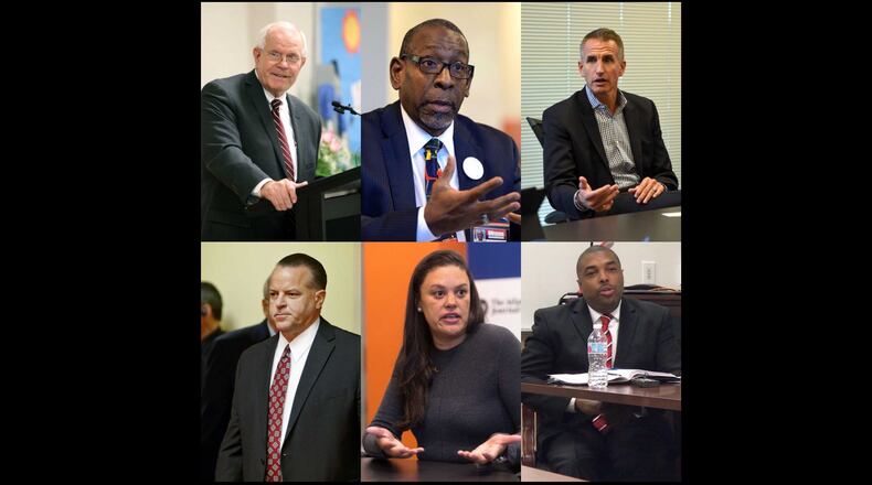 Current and recent superintendents of the six largest metro Atlanta school districts are, clockwise from top left: J. Alvin Wilbanks of Gwinnett; Steve Green of DeKalb; Jeff Rose, the former Fulton leader; Morcease  Beasley of Clayton; Meria Carstarphen of Atlanta; and Chris Ragsdale of Cobb.