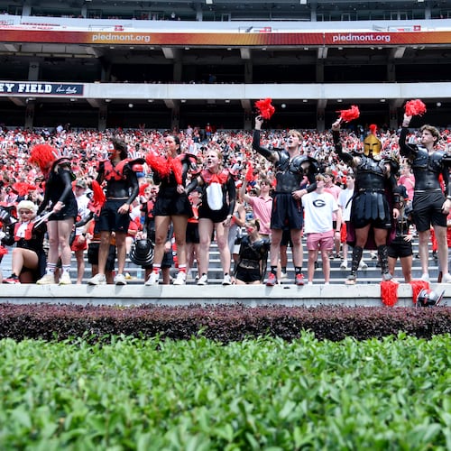 Georgia fans cheer during G-Day at Sanford Stadium on Saturday, April 18, 2026, in Athens. Fans who won't be able to make it to Sanford Stadium next season will have new voices to listen to calling the games on the Georgia Bulldogs Sports Network — Jeff Dantzler and Jon Stinchcomb. (Hyosub Shin/AJC)