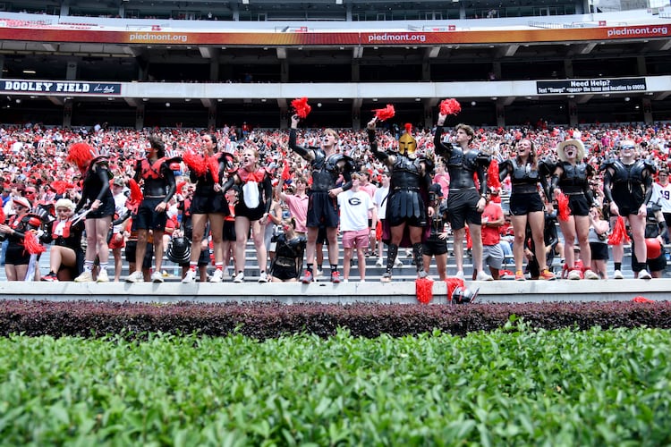 Georgia fans cheer during G-Day at Sanford Stadium on Saturday, April 18, 2026, in Athens. Fans who won't be able to make it to Sanford Stadium next season will have new voices to listen to calling the games on the Georgia Bulldogs Sports Network — Jeff Dantzler and Jon Stinchcomb. (Hyosub Shin/AJC)