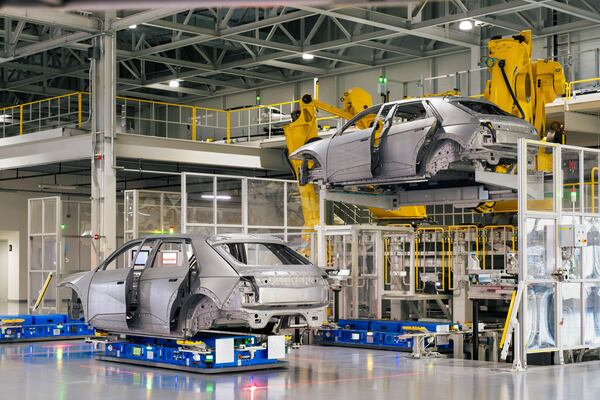 The assembly of IONIQ 5 electric vehicles at the Hyundai Metaplant in Bryan County, GA on March 26, 2025.  (Justin Taylor/The Current GA)