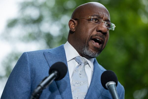 U.S. Sen. Raphael Warnock, D-Ga., speaks at a news conference on the Voting Rights Act last week. (Nathan Posner for the AJC)