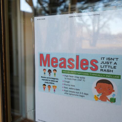 FILE - A sign is seen outside a clinic with the South Plains Public Health District, Feb. 23, 2025, in Brownfield, Texas. (AP Photo/Julio Cortez, File)